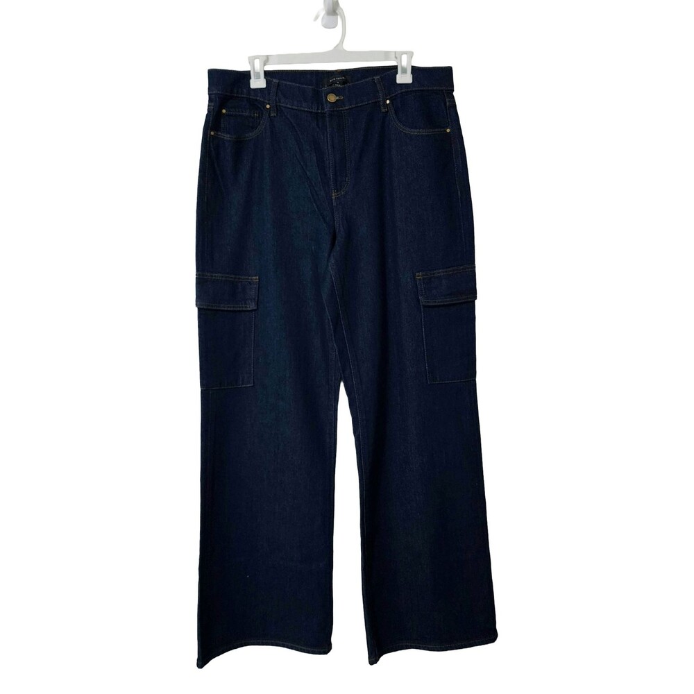 NWOT Ann Taylor Wide Leg Cargo Jeans Dark Blue High Rise #835582 Women's 10